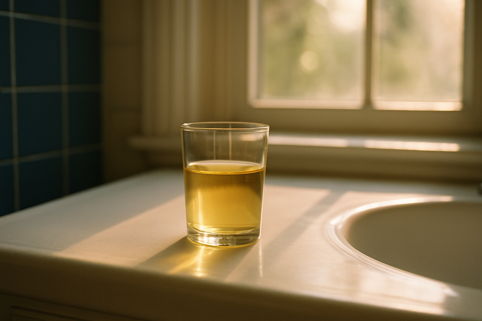Mujer mexicana sirviéndose un vaso de agua en la cocina de su casa por la mañana